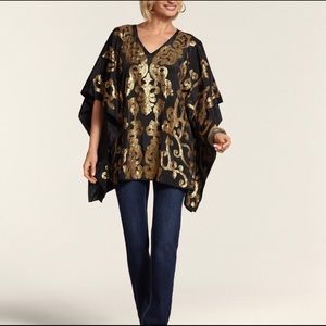 Holiday Glam Black and Gold Poncho Style Tunic Top
